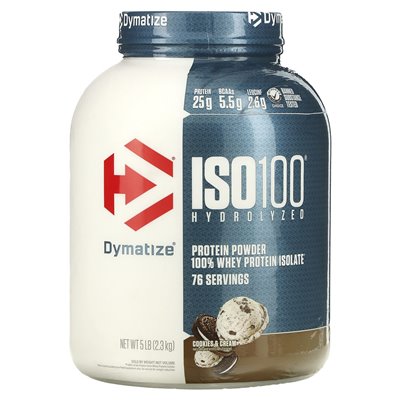 Dymatize, ISO100® Hydrolized, 100% izolat białka serwatki, ciasteczka i śmietana, 5 funtów (2,3 kg) Dymatize, ISO100® Hydrolized, 100% izolat białka serwatki, ciasteczka i śmietana, 5 funtów (2,3 kg)