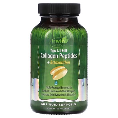 Irwin Naturals, Collagen Peptides + Astaxanthin, Type I, II & III, 60 Liquid Soft Wets