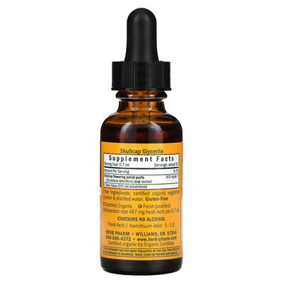 Herb Pharm, Skullcap, bez alkoholu, 1 Fl Oz (30 ml)