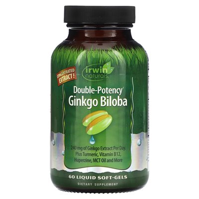 Irwin Naturals, Ginkgo Biloba, podwójna potencja, 60 płynnych miękkich żelazów