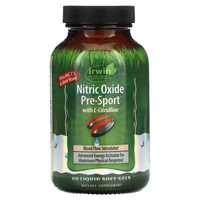 Irwin Naturals, Pre-Sport tlenku azotu z l-cytruliną, 60 płynnych miękkich żelazów Irwin Naturals, Pre-Sport tlenku azotu z l-cytruliną, 60 płynnych miękkich żelazów