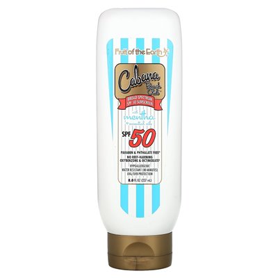 Fruit of the Earth, Cabana Beach Club, krem przeciwsłoneczny z mentha +olejki eteryczne, SPF 50, 8 fl oz (237 ml) Fruit of the Earth, Cabana Beach Club, krem przeciwsłoneczny z mentha +olejki eteryczne, SPF 50, 8 fl oz (237 ml)