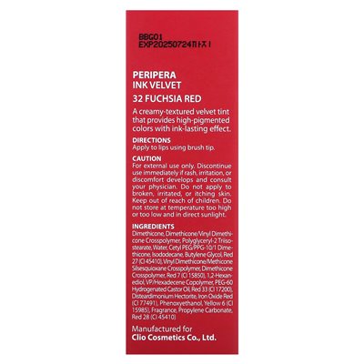 Peripera, Velvet Lip Ink, 32 Fuchsia Red, 4 g (0,14 oz.)
