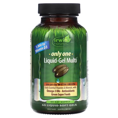 Irwin Naturals, Only One, Liquid-Gel Multi with Iron, 60 Liquid Soft-Gels Irwin Naturals, Only One, Liquid-Gel Multi with Iron, 60 Liquid Soft-Gels