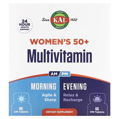 KAL, Women's 50+ Multiwitamin, Morning &amp Evening, 2 paczki, 60 tabletek każdy