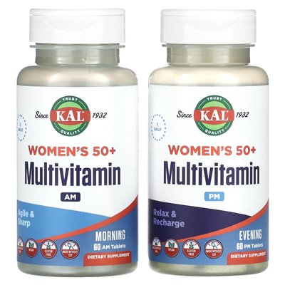 KAL, Women's 50+ Multiwitamin, Morning &amp Evening, 2 paczki, 60 tabletek każdy