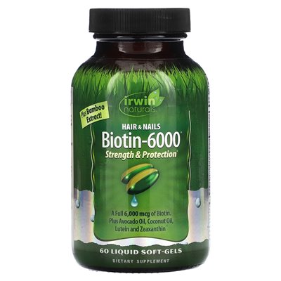Irwin Naturals, biotyna-6000, 60 płynnych miękkich żelazów Irwin Naturals, biotyna-6000, 60 płynnych miękkich żelazów