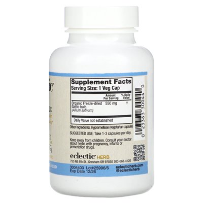 Eklektyczne zioło, zamrażone suszone, czosnek, 550 mg, 120 wahad warzywnych Eklektyczne zioło, zamrażone suszone, czosnek, 550 mg, 120 wahad warzywnych