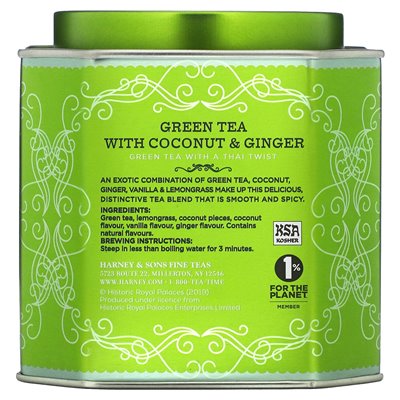 Harney & Sons, Green Tea with Coconut, Ginger and Vanilla, 30 sachets, 2.67 oz (75 g)