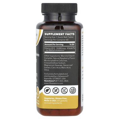 Lifesasease, Essentials, metylokobalaminowa witamina B12, Berry, 10 000 mcg, 60 szybkich topców
