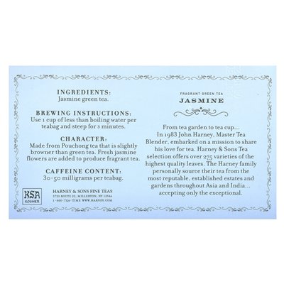 Harney & Sons, Duftender Grüntee, Jasmin, 50 Teebeutel, 3,17 oz (90 g)