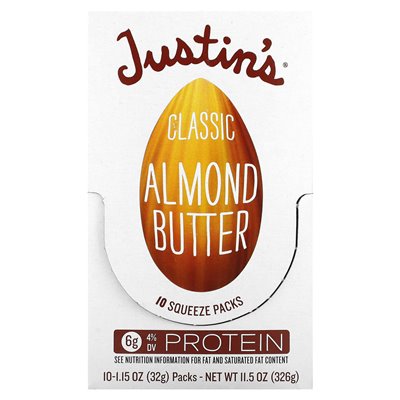 Justin's Peanut Butter, Classic Almond Butter, 10 Squeeze Packs, 1.15 oz (32 g)
