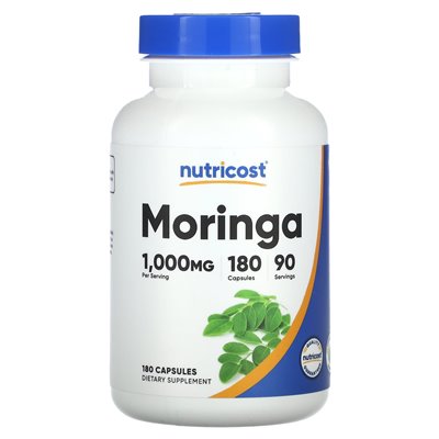 Nutricost, Moringa, 1000 mg, 180 kapsułek (500 mg na kapsułkę)