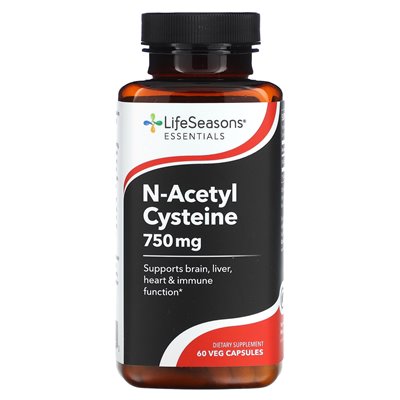 Lifesason, N-acetyl cysteine, 750 mg, 60 veg (375 mg per capsule)