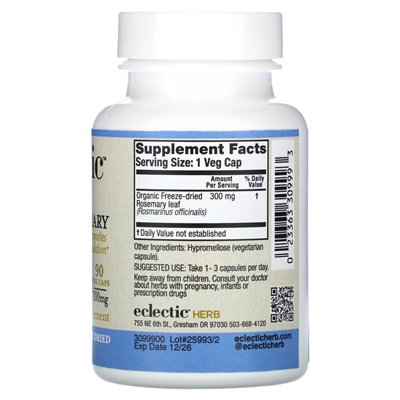 Eklektyczne zioło, zamrozić suszony rozmaryn, 300 mg, 90 wahad warzywnych Eklektyczne zioło, zamrozić suszony rozmaryn, 300 mg, 90 wahad warzywnych
