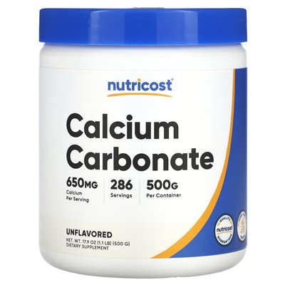 Nutricost, węglan wapnia, bezsfektowany, 1,1 funta (500 g)