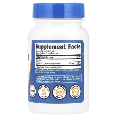 Nutricost, witamina K2 MK-7, 100 mcg, 30 softgels