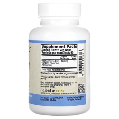 Eklektyczne zioła, zamrażanie suszone, żurawina, 300 mg, 120 wahad warzyw (150 mg na kapsułkę)