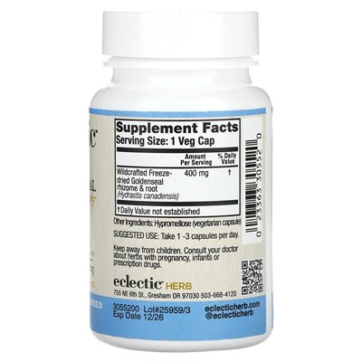 Eklektyczne zioło, zamrażone suszone, Goldenseal, 400 mg, 50 wahad warzywnych