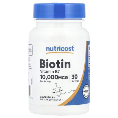Nutricost, biotyna, 10 000 mcg, 30 kapsułek