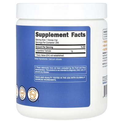 Nutricost, winian L-karnityny, niezmożony, 8,9 uncji (250 g)