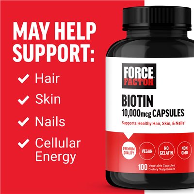 Force Factor, Biotin, 10,000 mcg, 100 Vegetable Capsules Force Factor, Biotin, 10,000 mcg, 100 Vegetable Capsules