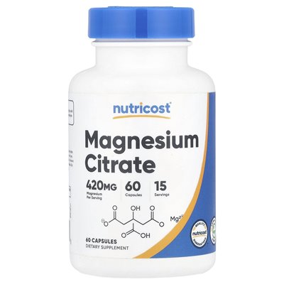 Nutricost, cytrynian magnezu, 420 mg, 60 kapsułek (105 mg na kapsułkę)
