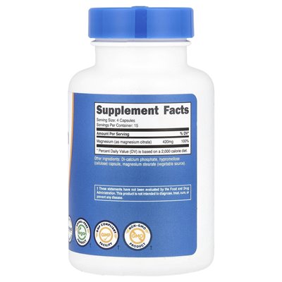 Nutricost, cytrynian magnezu, 420 mg, 60 kapsułek (105 mg na kapsułkę)