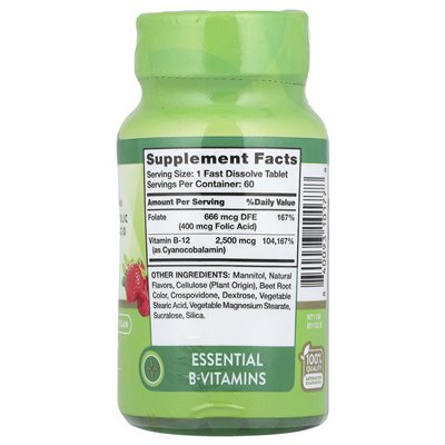 Nature's Truth, Vitamin B-12 plus Folic Acid, Berry Natural, 2500 mcg, 60 Quick Dissolve Tablets