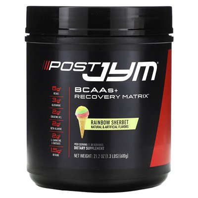 JYM Suplement Science, Post JYM, BCAAS + Recovery Matrix, Rainbow Sherbet, 1,3 Gramm (600 g)