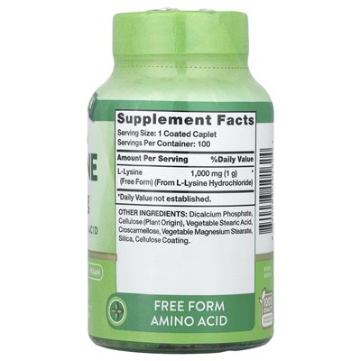 Nature's Truth, L-Lysine, 1000 mg, 100 powlekanych kapleczek
