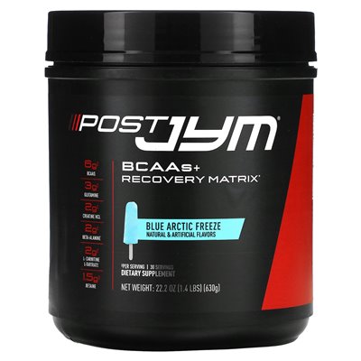 JYM Suplement Science, Post JYM, BCAAS + Recovery Matrix, Blue Artic Freeze, 1,4 funta (630 g)