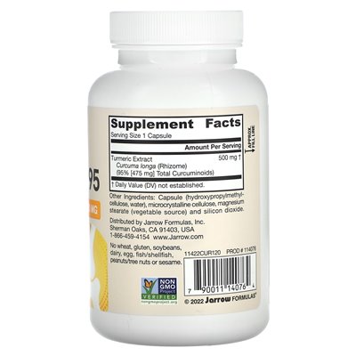 Jarrow Formulas, Curcumin 95, Kurkuma-Extrakt, 500 mg, 120 vegetarische Kapseln