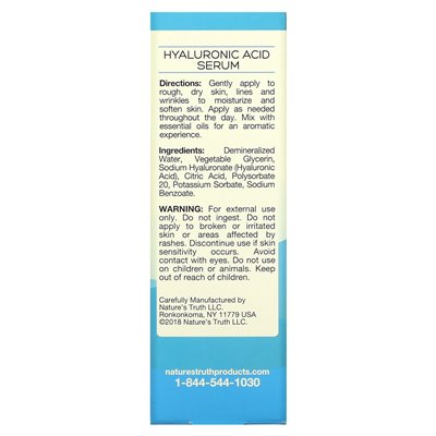 Nature's Truth, Hyaluronic Acid Serum, Fragrance Free, 1 fl oz (30 ml)