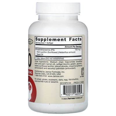 Formuły jarrow, PS100, fosfatydyloseryna, 100 mg, 120 miękkich Formuły jarrow, PS100, fosfatydyloseryna, 100 mg, 120 miękkich
