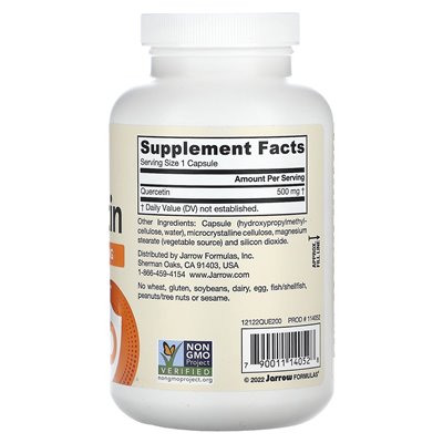 Jarrow Formulas, Quercetyin, 500 mg, 200 kapsułek wegetariańskich Jarrow Formulas, Quercetyin, 500 mg, 200 kapsułek wegetariańskich
