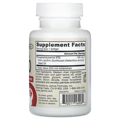 Formuły jarrow, PS100, fosfatydyloseryna, 100 mg, 60 miękkich