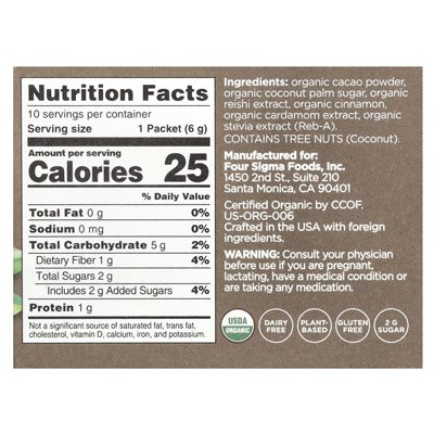 Four Sigma Peaceful Organic Reishi Mushroom Cacao Blend, 10 Packs, 0.21 oz (6 g) Each