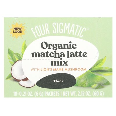 Four Sigma Think Organic Lion's Mushroom Matcha Latte Blend, 10 Packets, 0.21 oz (6 g) Each