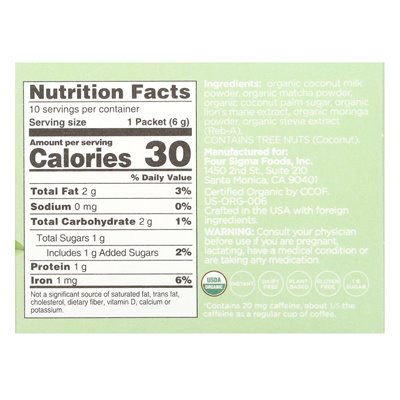 Four Sigma Think Organic Lion's Mushroom Matcha Latte Blend, 10 Packets, 0.21 oz (6 g) Each