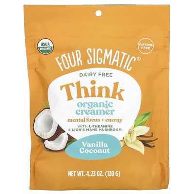Four Sigmatic, Think Organic Creamer, Dairy Free, Vanilla Coconut, 4.23 oz (120 g)