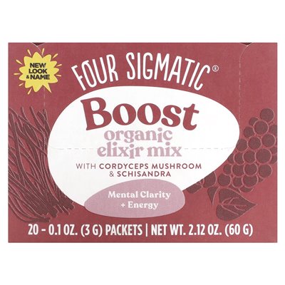 Four Sigma, Supercharge, Organic Cordyceps Mushroom & Schisandra Elixir Blend, 20 Packets, 0.1 Ounce (3