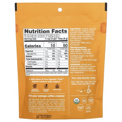 Four Sigmatic, Think Organic Creamer, Dairy Free, Cacao Coconut, 4,23 uncji (120 g)