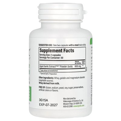 Kyoliczny, starzejący się ekstrakt z czosnku, sercowo -naczyniowy, oryginalna wzór 100, 600 mg, 100 kapsułek (300 mg na kapsułkę Kyoliczny, starzejący się ekstrakt z czosnku, sercowo -naczyniowy, oryginalna wzór 100, 600 mg, 100 kapsułek (300 mg na kapsułkę