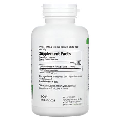Kyoliczny, starzejący się ekstrakt z czosnku, zdrowie sercowo -naczyniowe, oryginalna wzór 100, 600 mg, 200 kapsułek (300 mg na Kyoliczny, starzejący się ekstrakt z czosnku, zdrowie sercowo -naczyniowe, oryginalna wzór 100, 600 mg, 200 kapsułek (300 mg na
