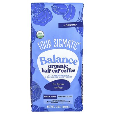 Four Sigma, Balance, Organic Half-Wheel Coffee with Ashwagandha and Eleuthero Adaptogens, Ground, Medium Roast, 12 u