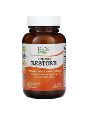 Pure Essence, PureBiotics, Restore, 60 Delayed Release Vegi-Caps