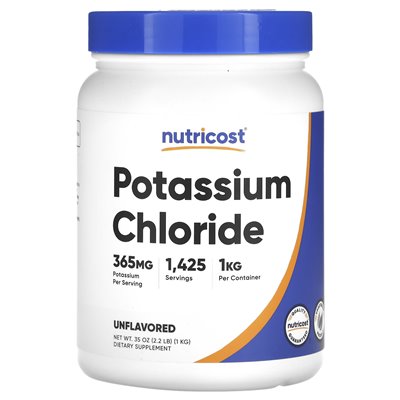 Nutricost, chlorek potasowy, niezmożony, 365 mg, 2,2 funta (1 kg)