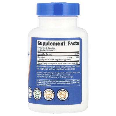 Nutricost, magnez+, dodatkowa wytrzymałość, 420 mg, 60 kapsułek, (210 mg na kapsułkę)