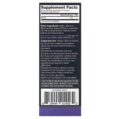 Onnit, instant melatonin, lavender, 3 mg, 1 fl oz (29 ml)